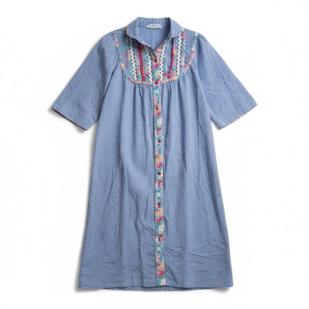 Models‎ Coat Blue Floral Rickrack Snap Front House Dress Duster 12-6822B 10